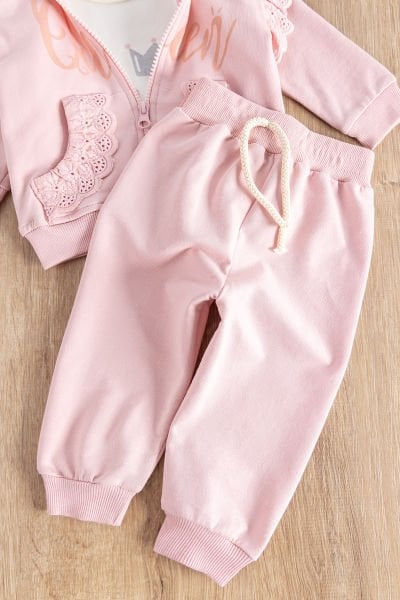 Queen Baskılı 3'lü Hırkalı Kız Bebek Takım