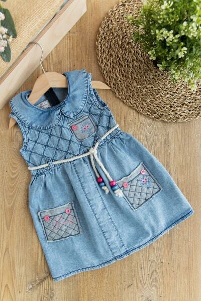 Kız Çocuk Askılı Yazlık Kot Elbise Çocuk Jile