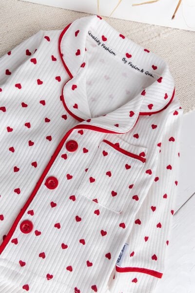 Minik Kap Desenli Düğmeli %100 Paamuk Kız Bebek Pijama Takımı