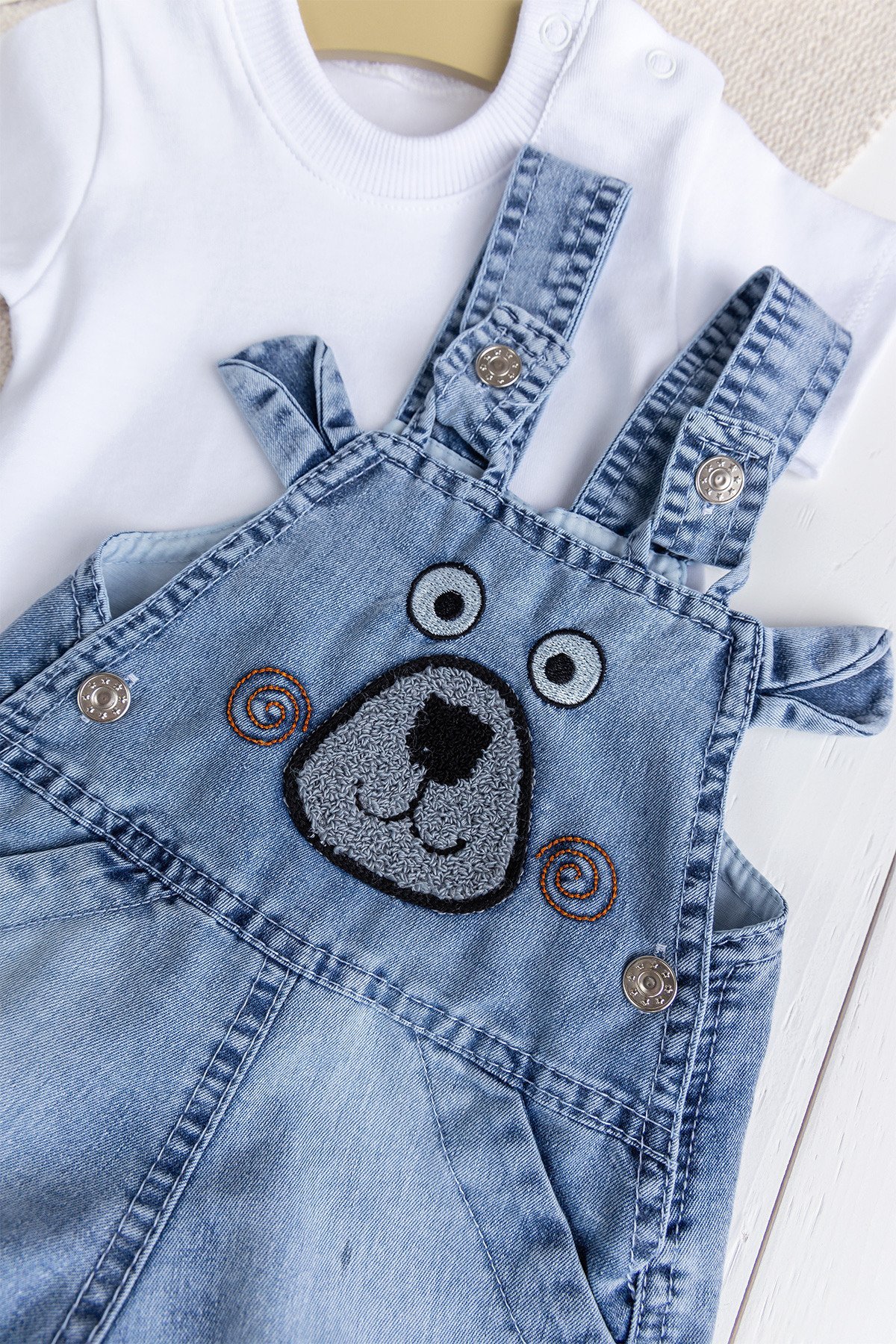 Fiğürlü Yazlık 2'li Erkek Bebek Kot Salopet Tulum