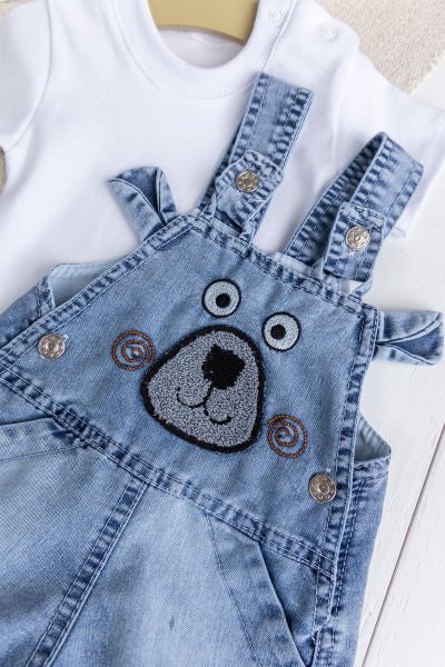 Fiğürlü Yazlık 2'li Erkek Bebek Kot Salopet Tulum