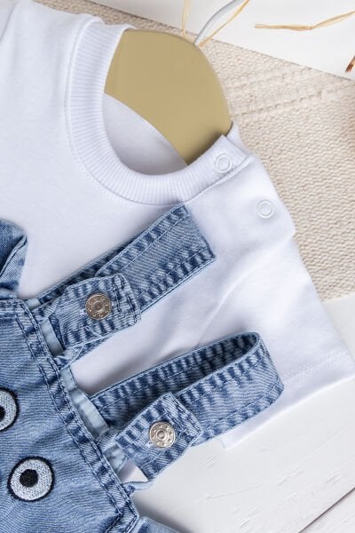 Fiğürlü Yazlık 2'li Erkek Bebek Kot Salopet Tulum