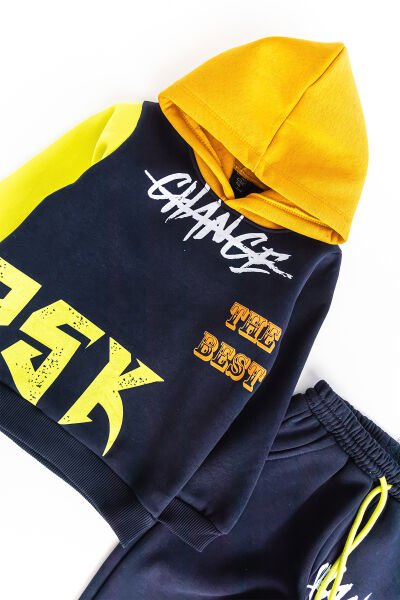 Kapüşonlu Yazı Baskılı Erkek Çocuk Eşofman Takımı