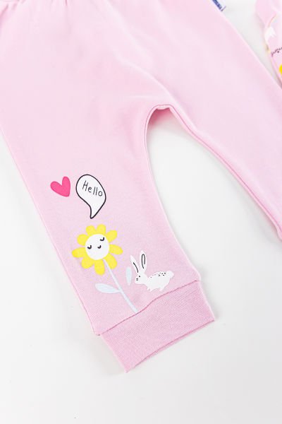 Gökkuşağı Desenli 2'li Kız Bebek Tek Alt Pantolon Takım