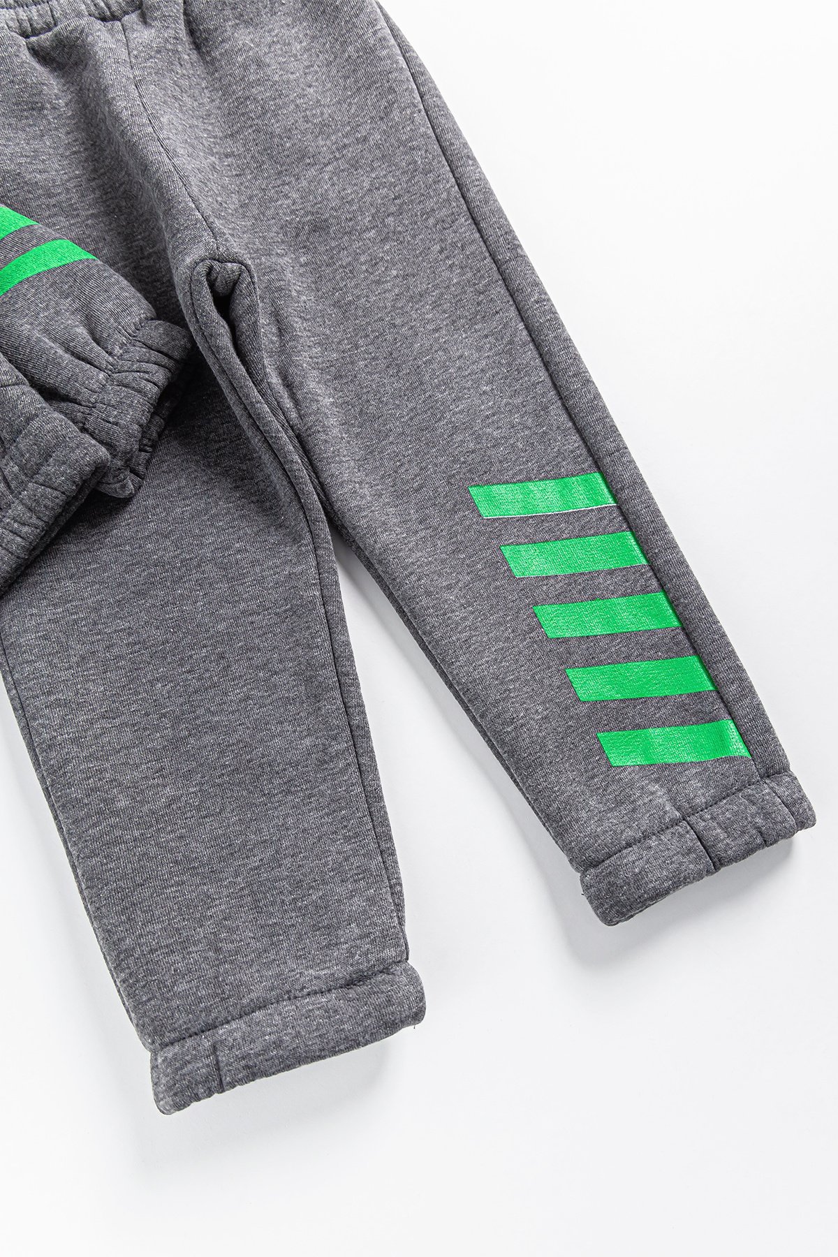 Kapüşonlu Çizgi Şeritli Erkek Çocuk Eşofman Takımı Füme - 4 Yaş