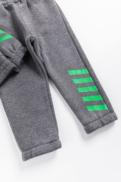 Kapüşonlu Çizgi Şeritli Erkek Çocuk Eşofman Takımı Füme - 4 Yaş