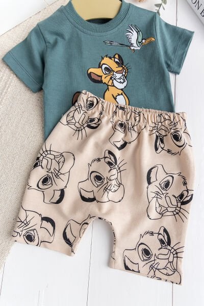 Aslan Fiğürlü 2'li %100 Pamuk Yazlık Erkek Bebek Takım Set