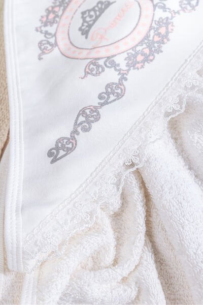 Prenses Baskılı Dantelli 2'li Pamuklu Bebek Havlu Seti