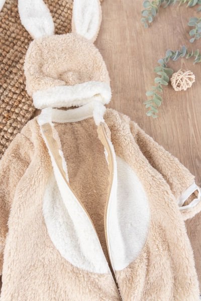 Tavşan Şapkalı Kuzu Welsoft Kız/Erkek Bebek Kışlık Tulum