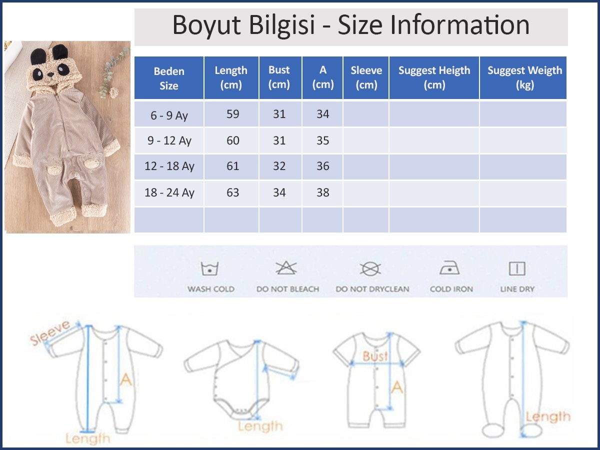 Panda Figürlü Kuzu Welsoft Erkek Bebek Kışlık Tulum