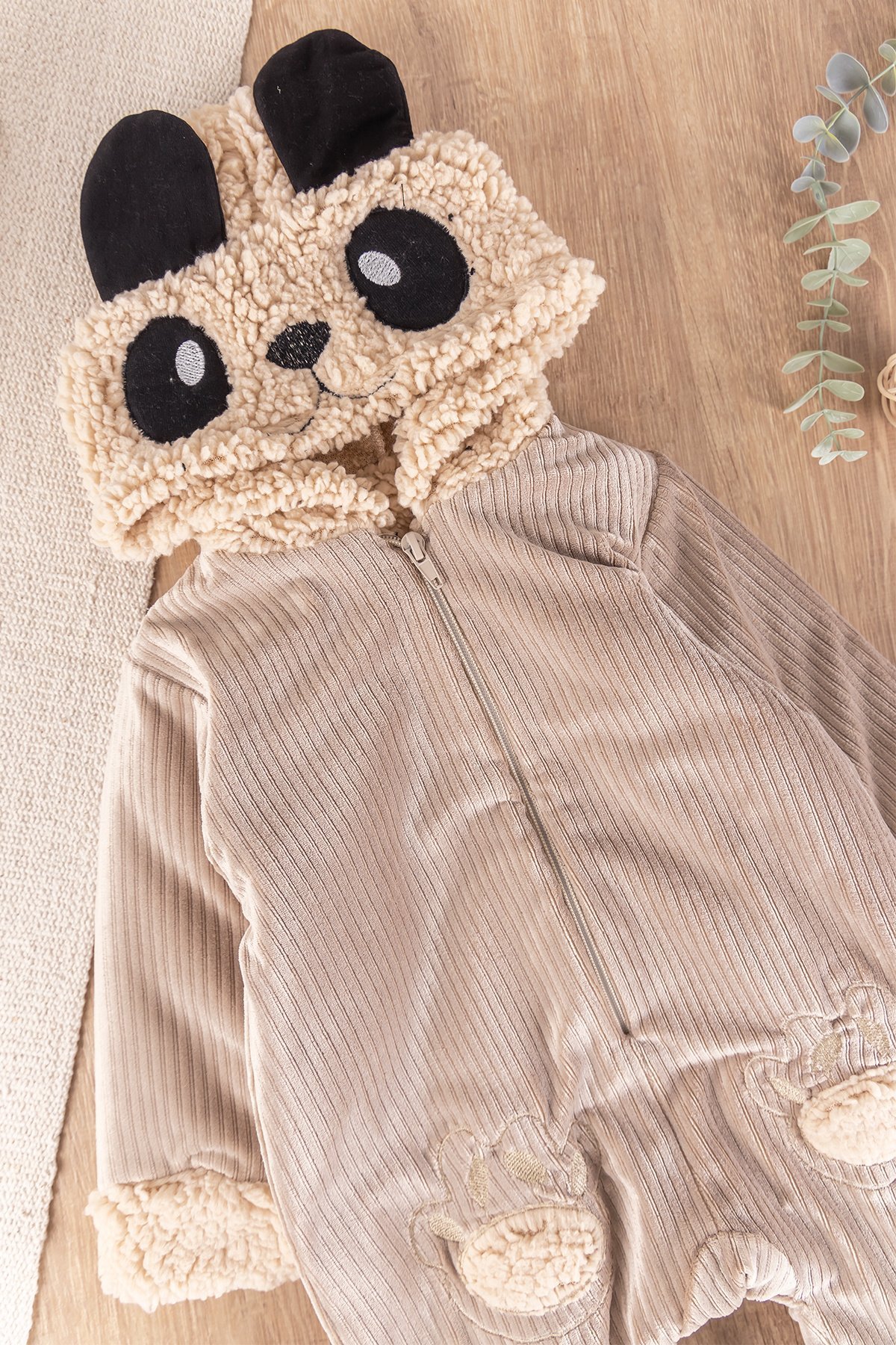 Panda Figürlü Kuzu Welsoft Erkek Bebek Kışlık Tulum