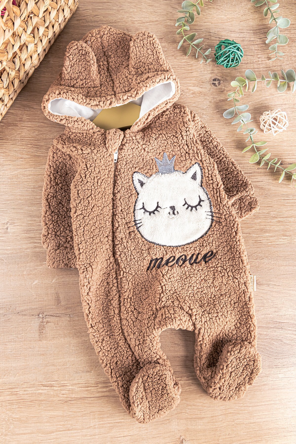 Kedi Figürlü Peluş Welsoft Kız/Erkek Bebek Tulum