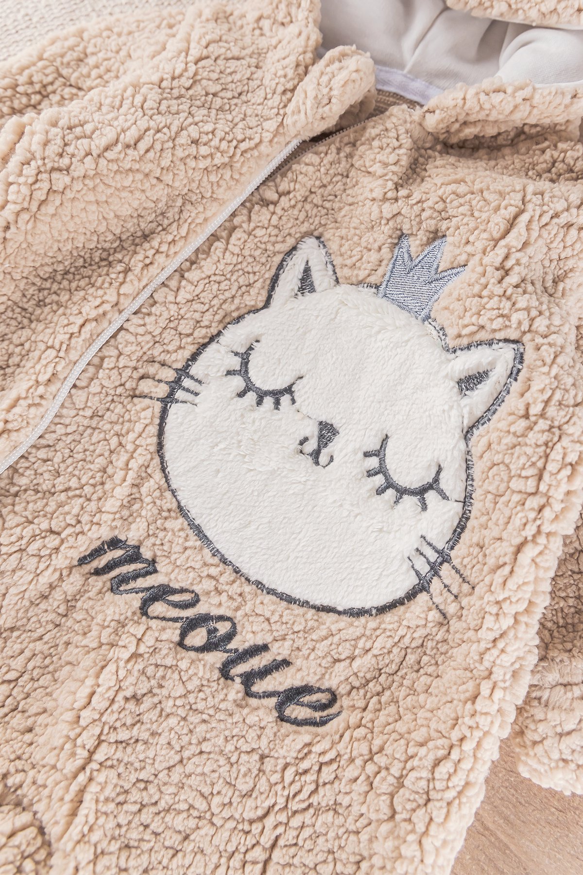 Kedi Figürlü Peluş Welsoft Kız/Erkek Bebek Tulum BEJ -  0-3 AY