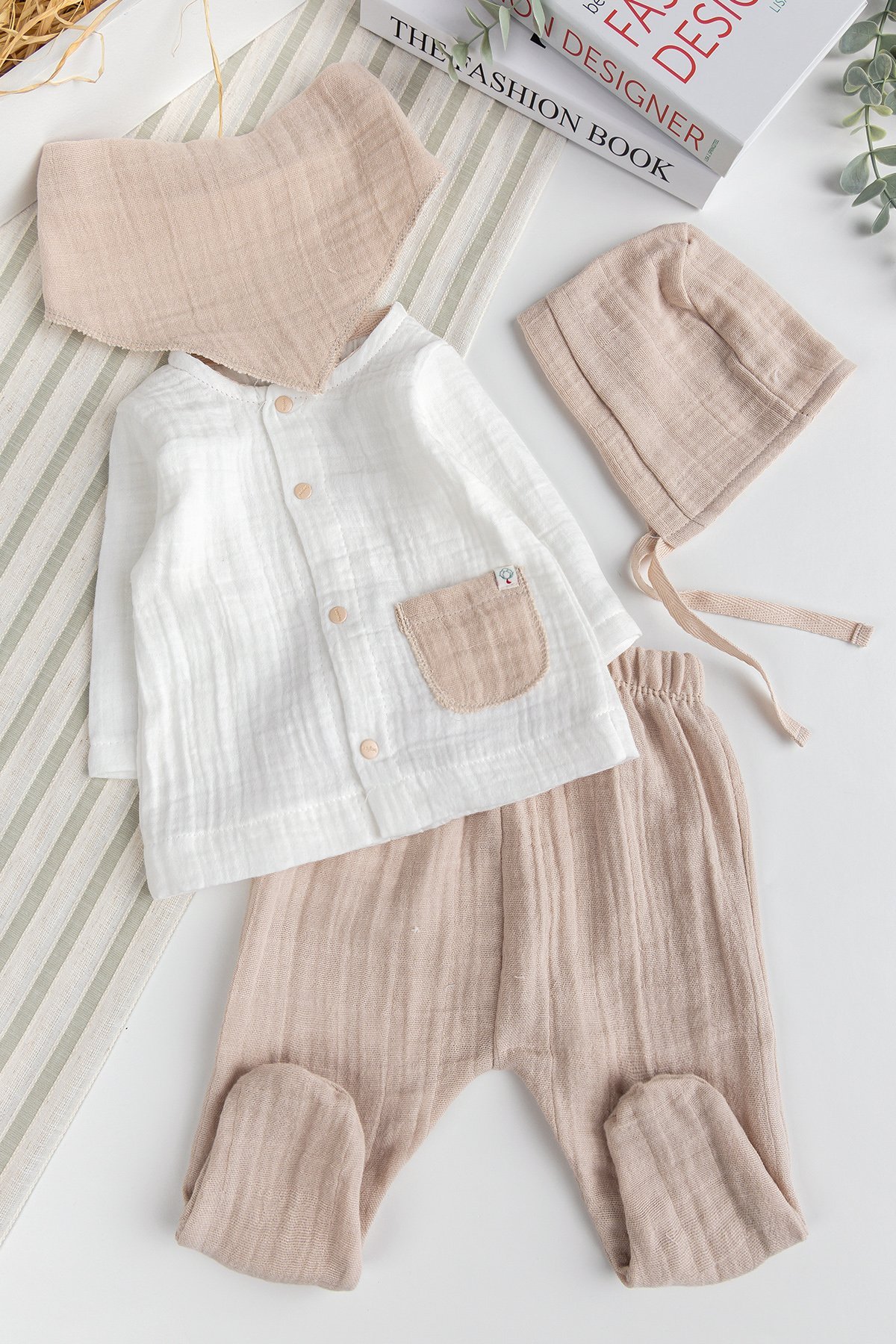 Müslin %100 Pamuk Erkek Bebek 4 Parça Takım Set Hastane Çıkışı