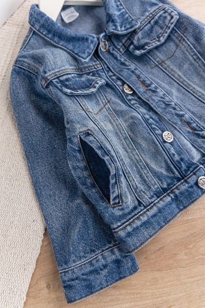 Düğmeli Cep Detaylı Çocuk Kot Ceket