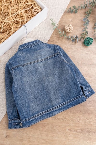 Düğmeli Cep Detaylı Çocuk Kot Ceket