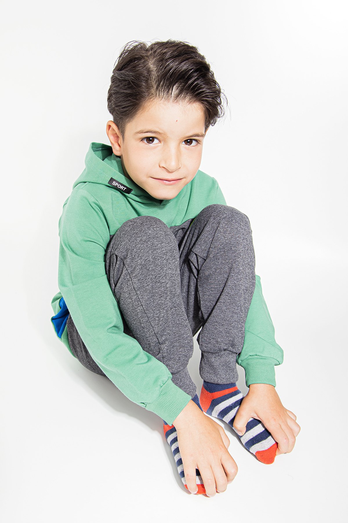 Fermuar Detaylı Kapüşonlu Erkek Çocuk Eşofman takımı