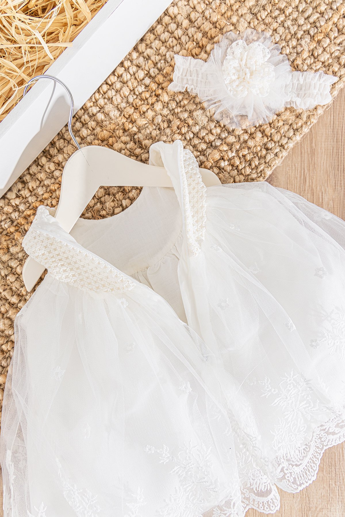 Çiçek Desenli Bandanalı Kız Bebek Abiye Elbise Bebek Mevlütlük