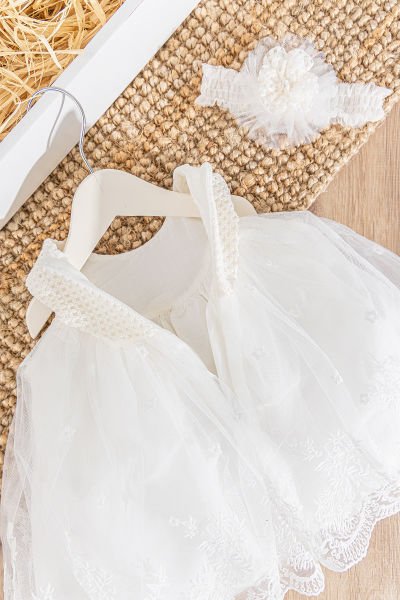 Çiçek Desenli Bandanalı Kız Bebek Abiye Elbise Bebek Mevlütlük