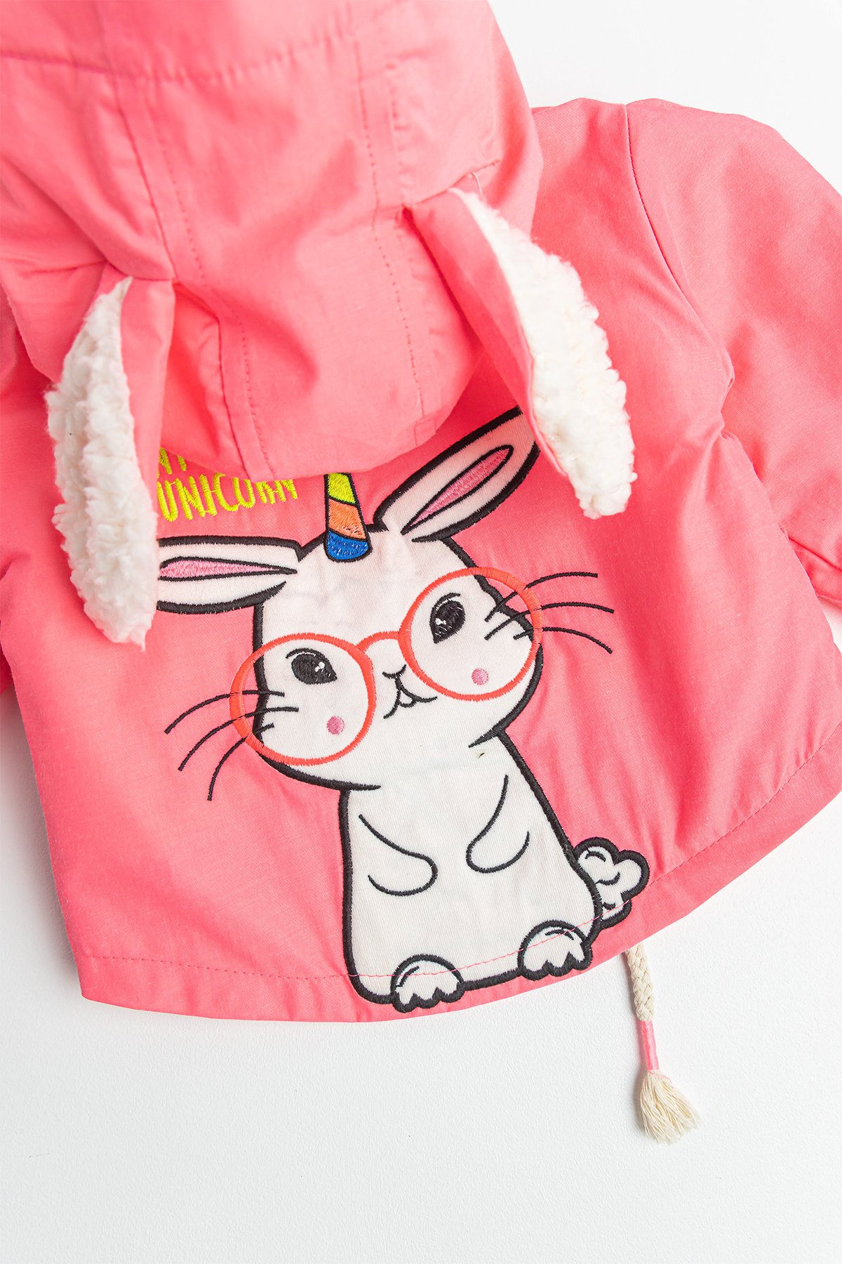 Unicorn İşlemeli İçi Peluş Neon Pembe Kız Bebek Mont