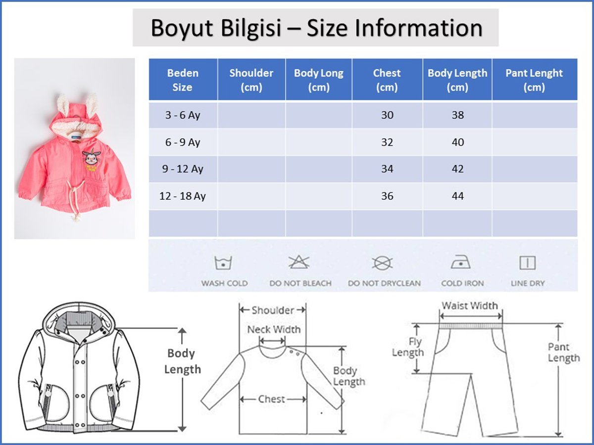 Unicorn İşlemeli İçi Peluş Neon Pembe Kız Bebek Mont