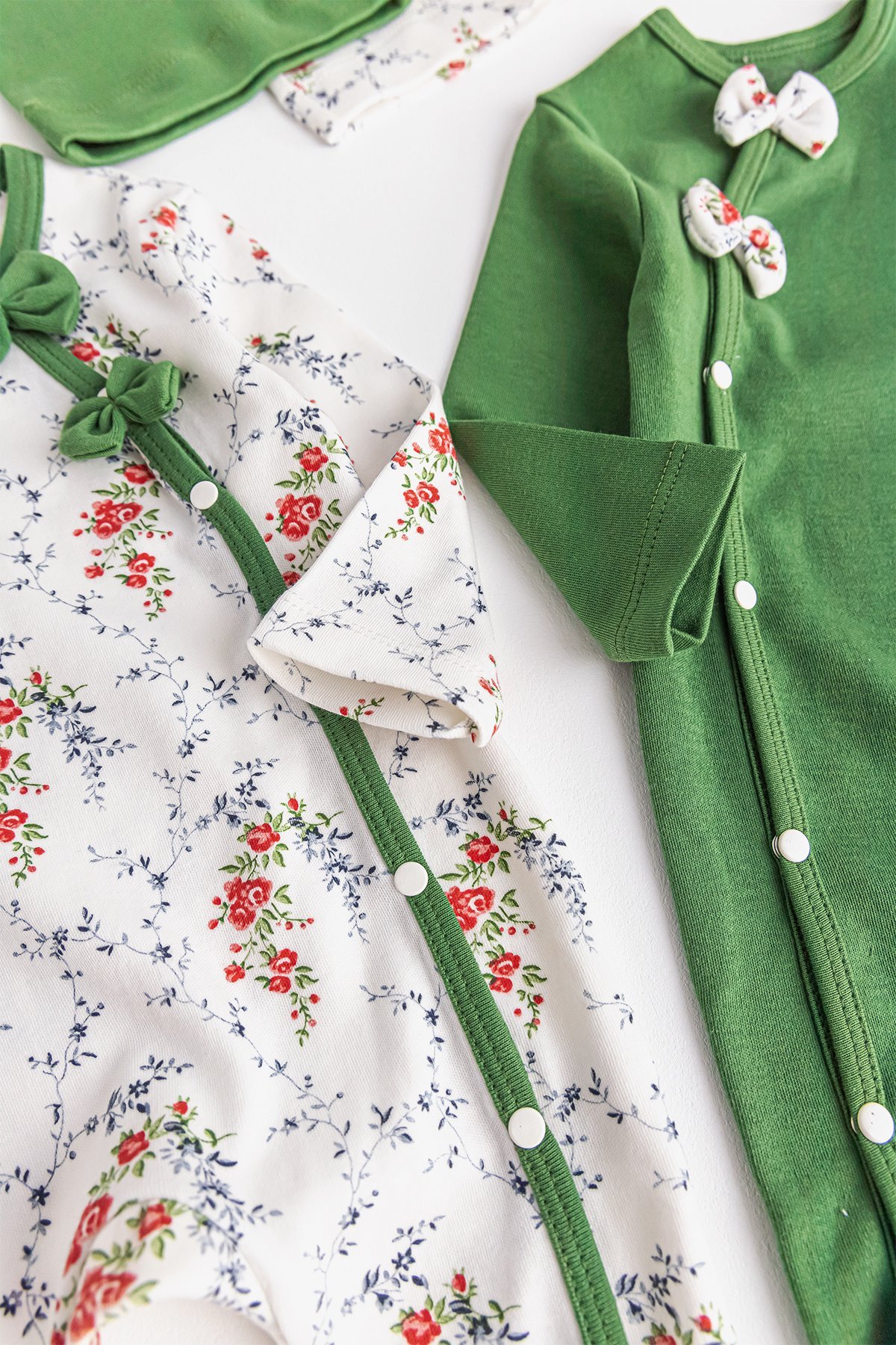 Kız Bebek Tulum Çiçekli İkili Uzun Kollu Tulum Takım