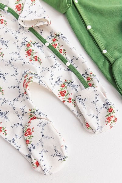 Kız Bebek Tulum Çiçekli İkili Uzun Kollu Tulum Takım