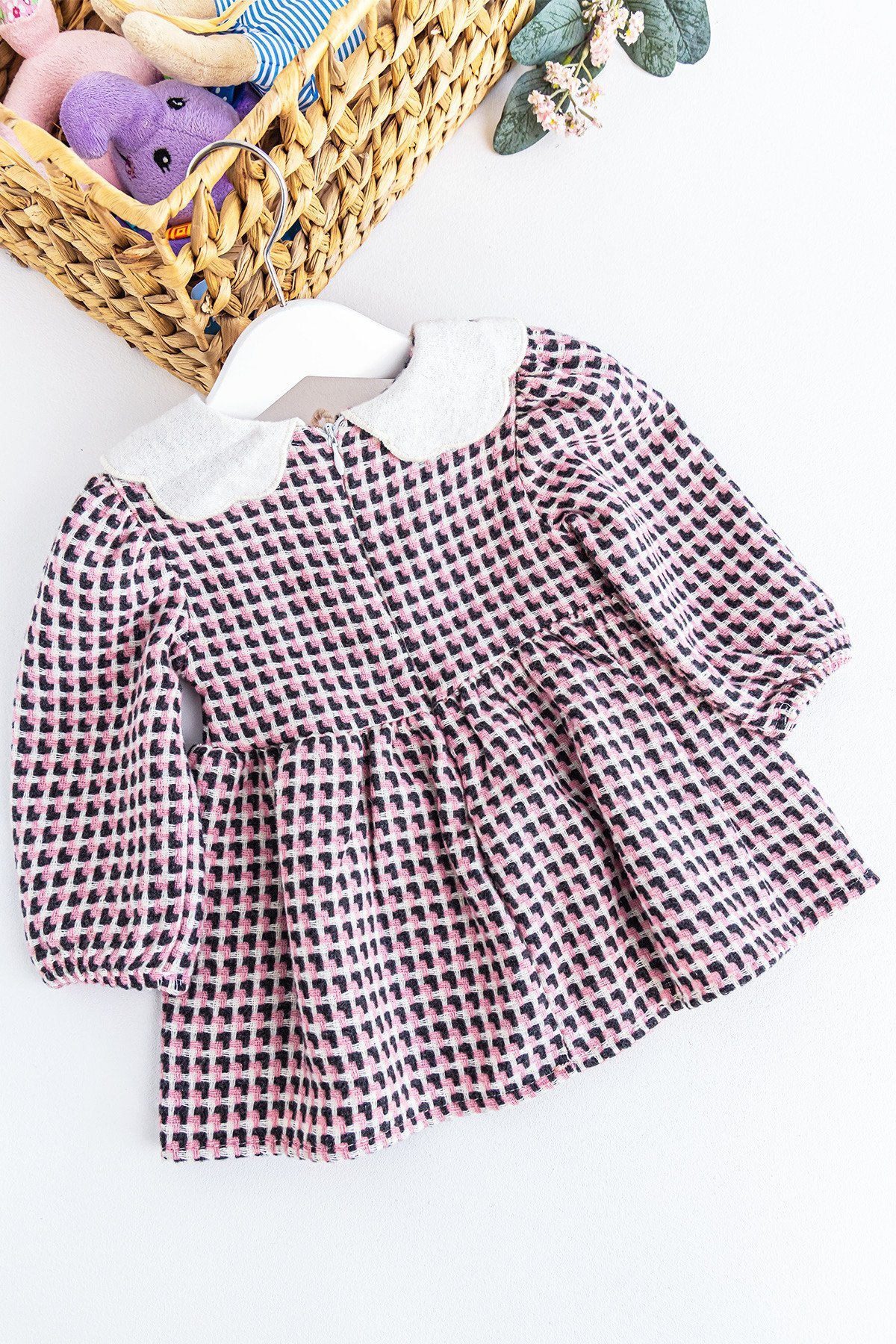 Bebek Elbise Kiraz İşlemeli Bebe Yakalı Uzun Kollu Bebek Elbise