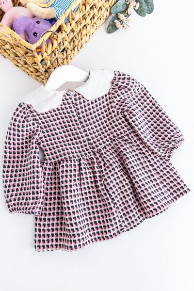 Bebek Elbise Kiraz İşlemeli Bebe Yakalı Uzun Kollu Bebek Elbise