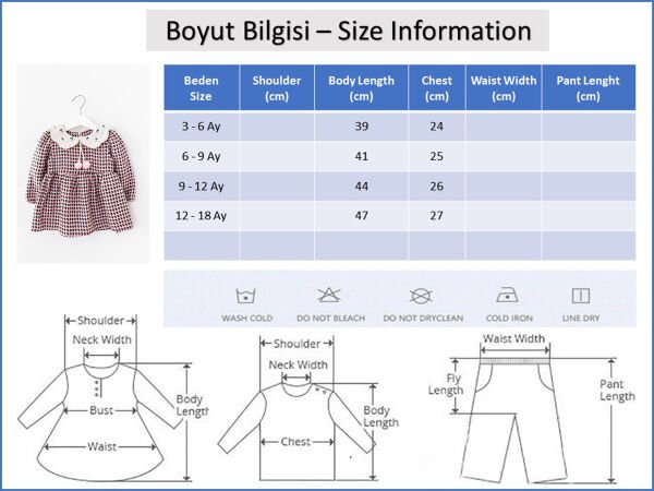 Bebek Elbise Kiraz İşlemeli Bebe Yakalı Uzun Kollu Bebek Elbise