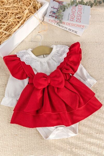 Fiyonklu 100% Pamuk Şık Kız Bebek Jile Etek Elbise