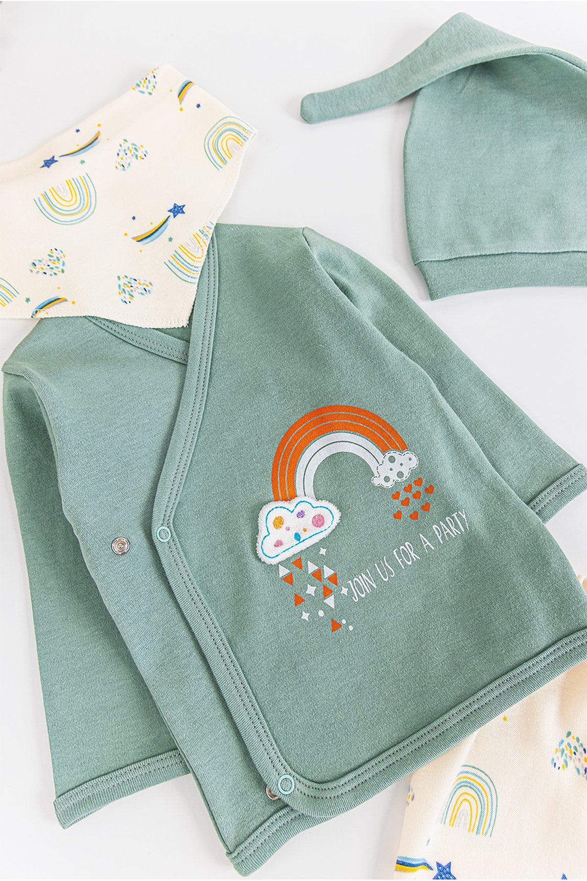 Gökkuşağı Temalı 5 Parça Kız/Erkek Bebek Hastane Çıkışı Bebek Takımı