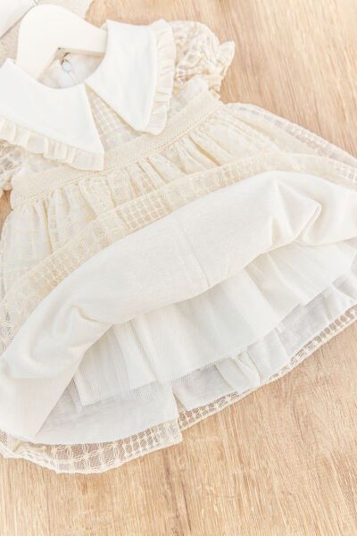 Brodeli Kısa Kollu Yazlık Kız Bebek Tül Elbise