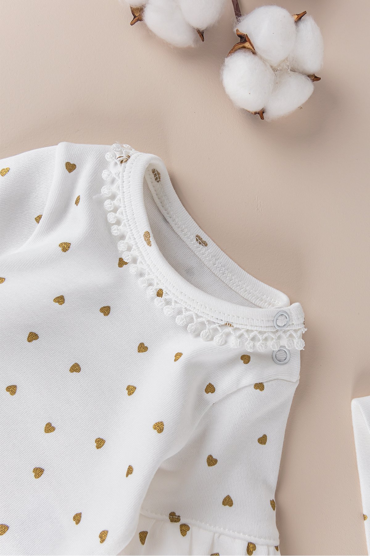 Yaldızlı Kalp Desenli Bandanalı 3'lü Kız Bebek Takım