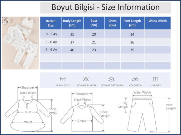 Yaldızlı Kalp Desenli Bandanalı 3'lü Kız Bebek Takım