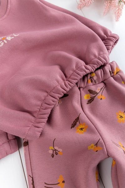 Çiçek Desenli 2'li Kışlık Kız Bebek Takım