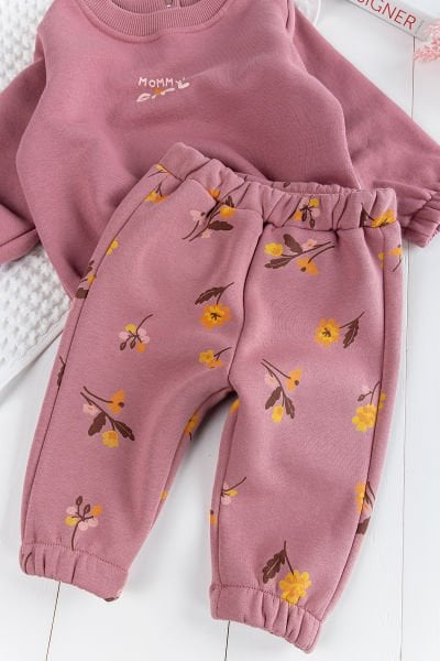Çiçek Desenli 2'li Kışlık Kız Bebek Takım