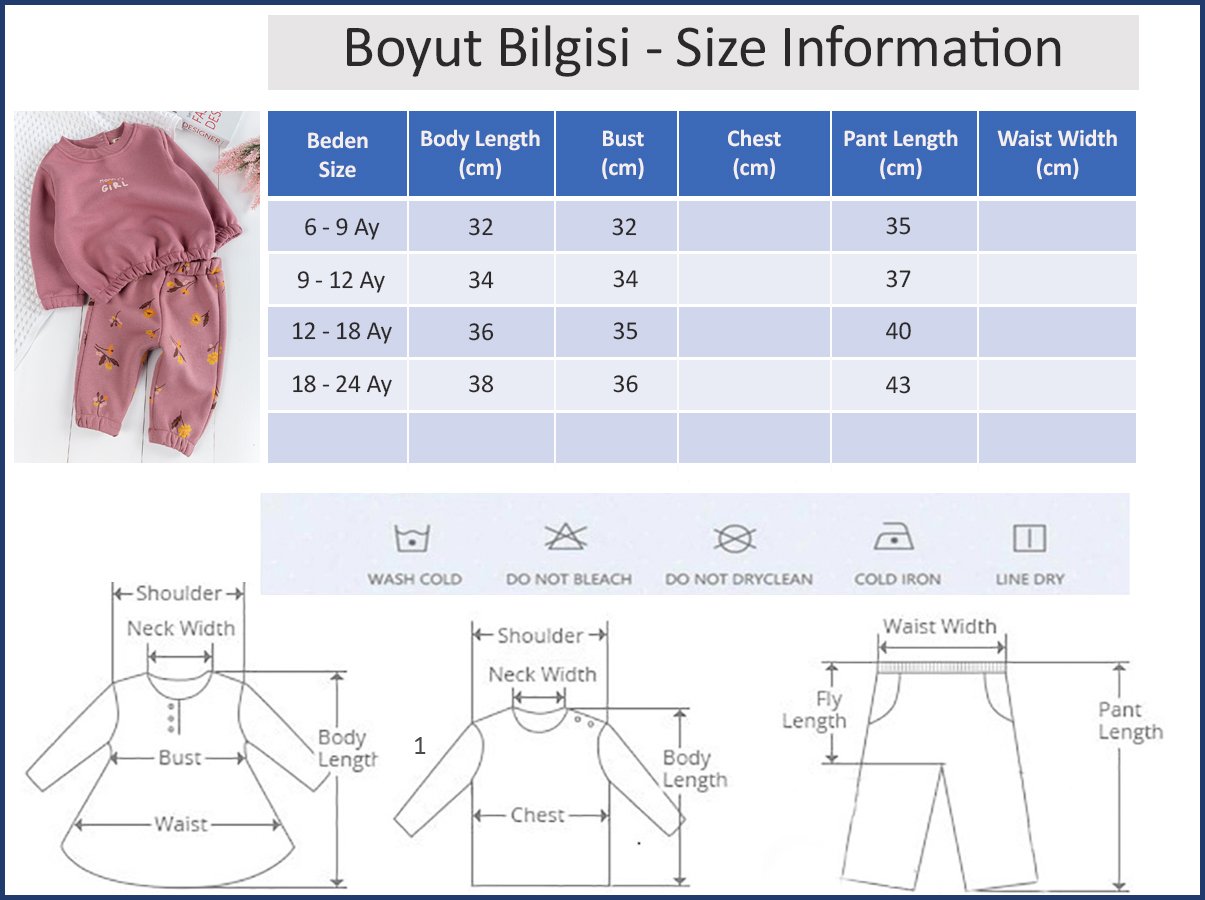 Çiçek Desenli 2'li Kışlık Kız Bebek Takım