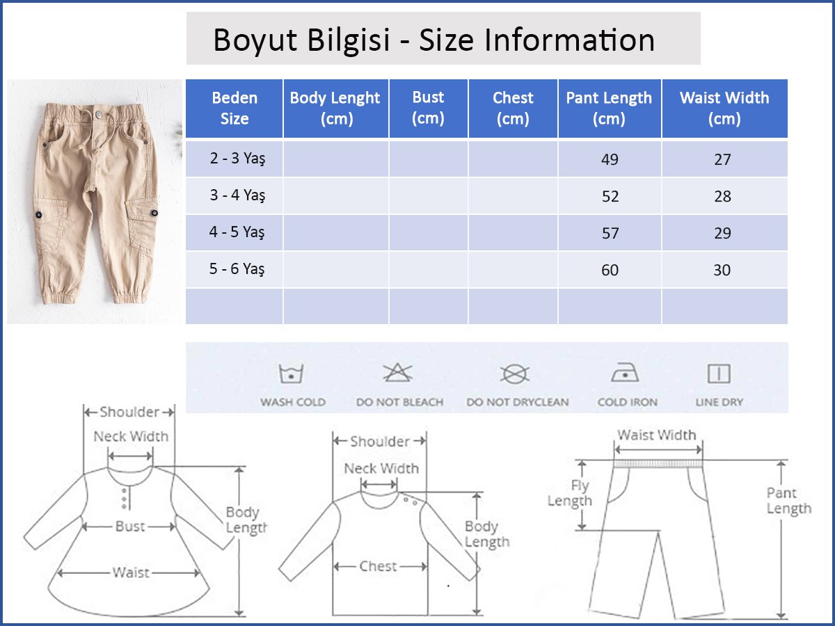 Gabardin Kumaş Erkek Çocuk Kargo Pantolon