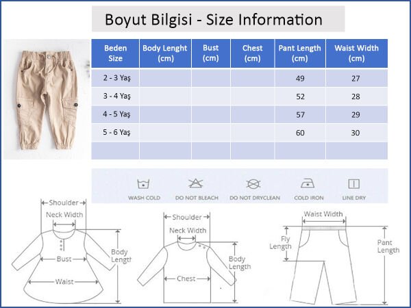 Gabardin Kumaş Erkek Çocuk Kargo Pantolon