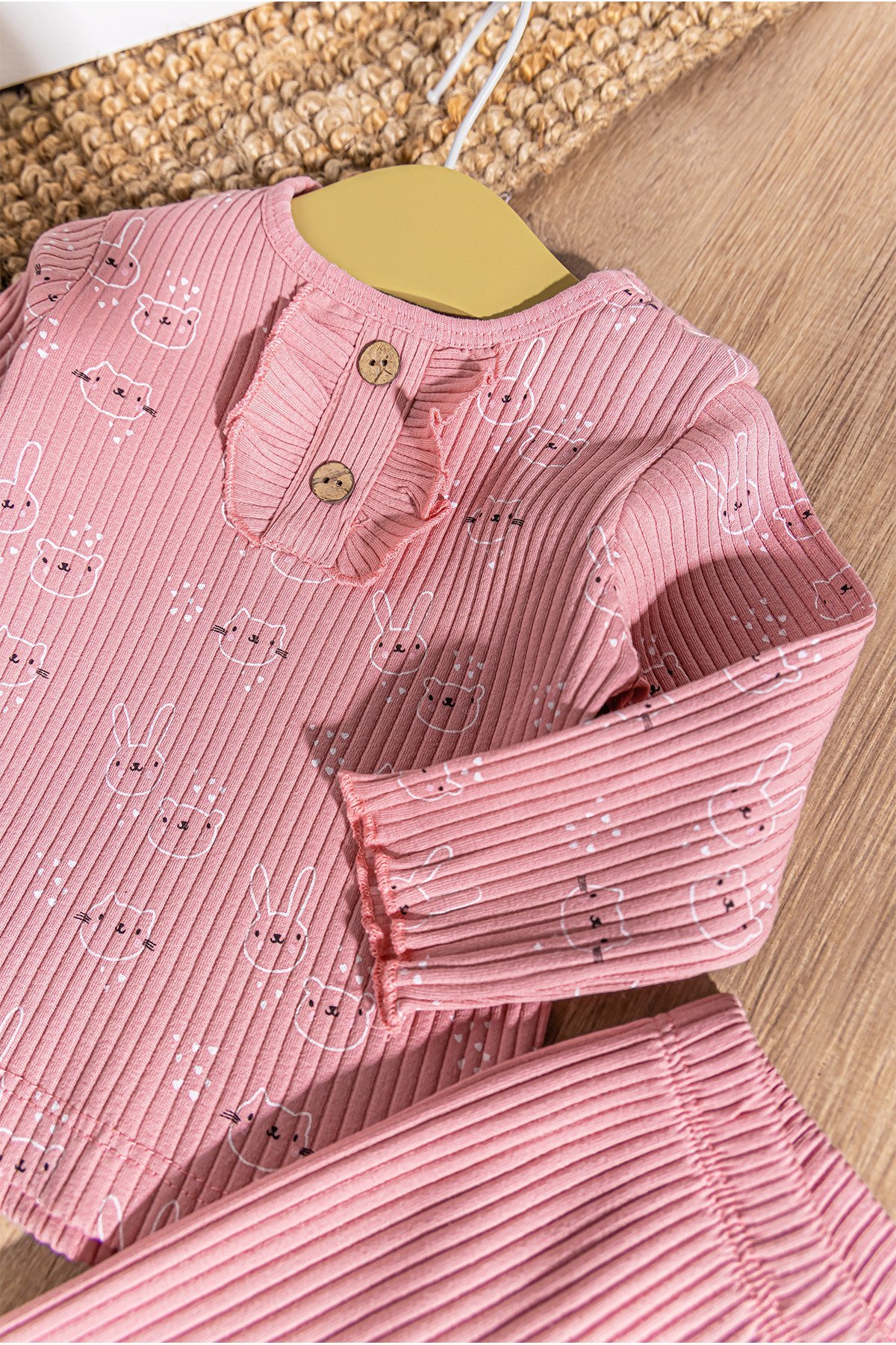 Tavşan Desenli Fırfırlı 2'li Kız Bebek Takım