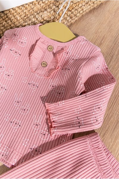 Tavşan Desenli Fırfırlı 2'li Kız Bebek Takım