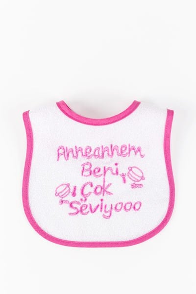 Anneannem Beni Çok Seviyo Yazılı Kız Bebek Su Geçirmez Mama Önlüğü