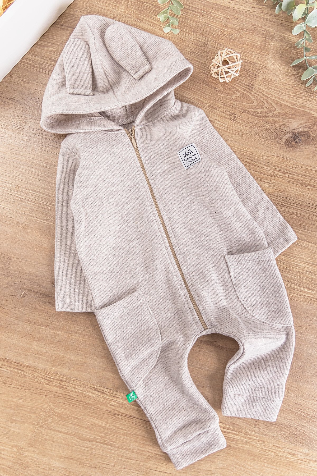 Kapüşonlu Önden Fermuarlı Kız/Erkek Bebek Tulum