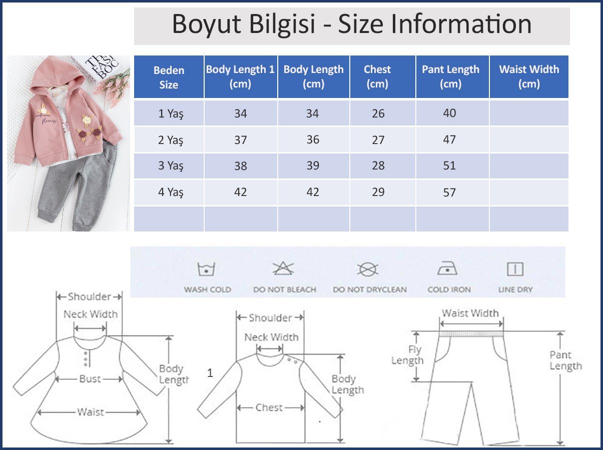 Çiçek Motifli Kapüşonlu Hırkalı 3'lü Kız Çocuk Takım