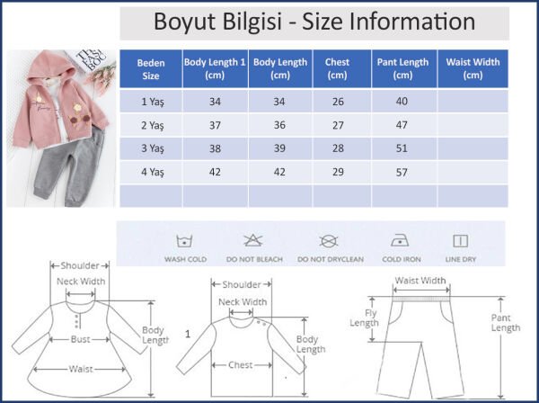 Çiçek Motifli Kapüşonlu Hırkalı 3'lü Kız Çocuk Takım
