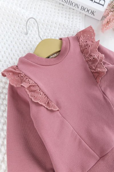 Fırfırlı Çiçek Desenli 2'li Kız Bebek Takım Alt Üst Bebek Takım