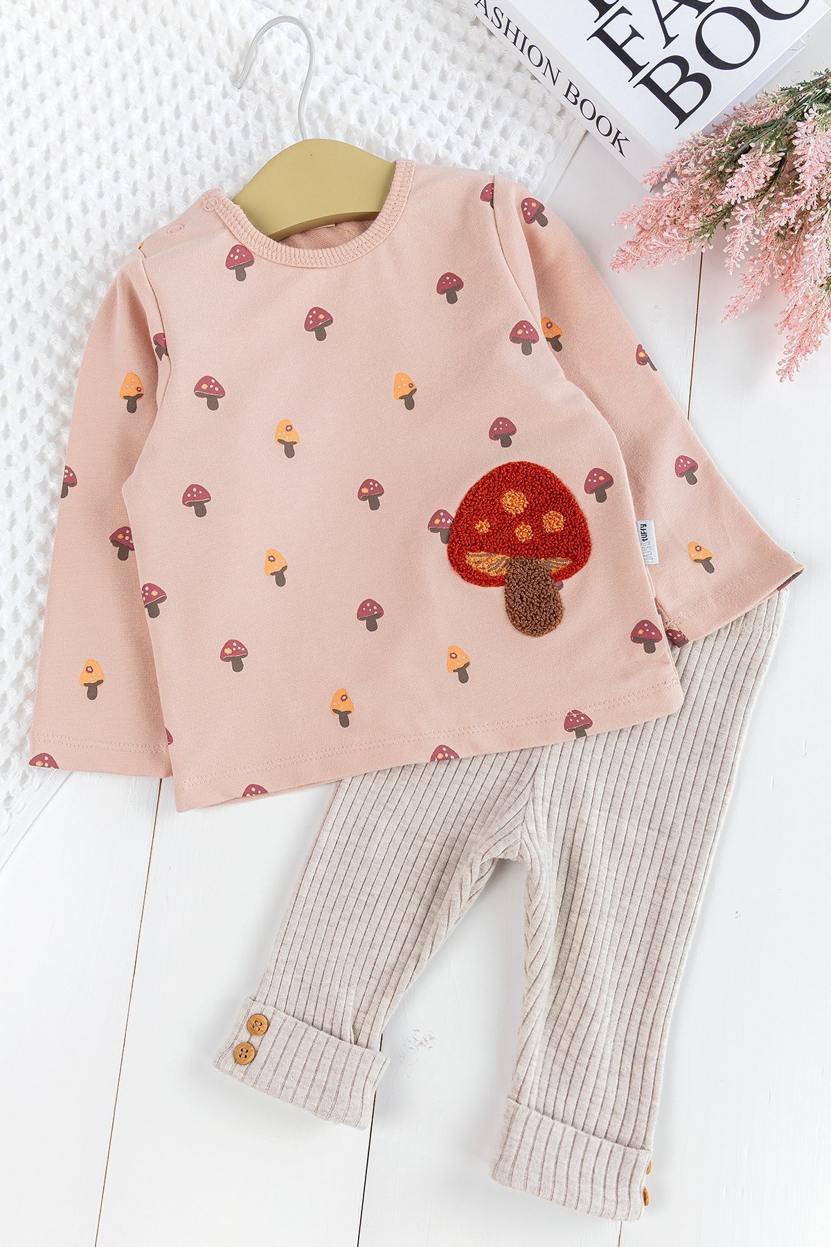 Mantar Desenli Somon 2'li Pamuklu Kız Bebek Takım