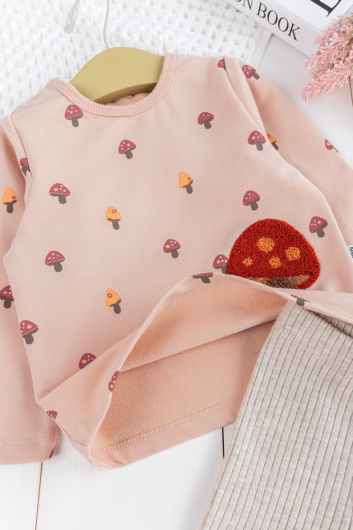 Mantar Desenli Somon 2'li Pamuklu Kız Bebek Takım