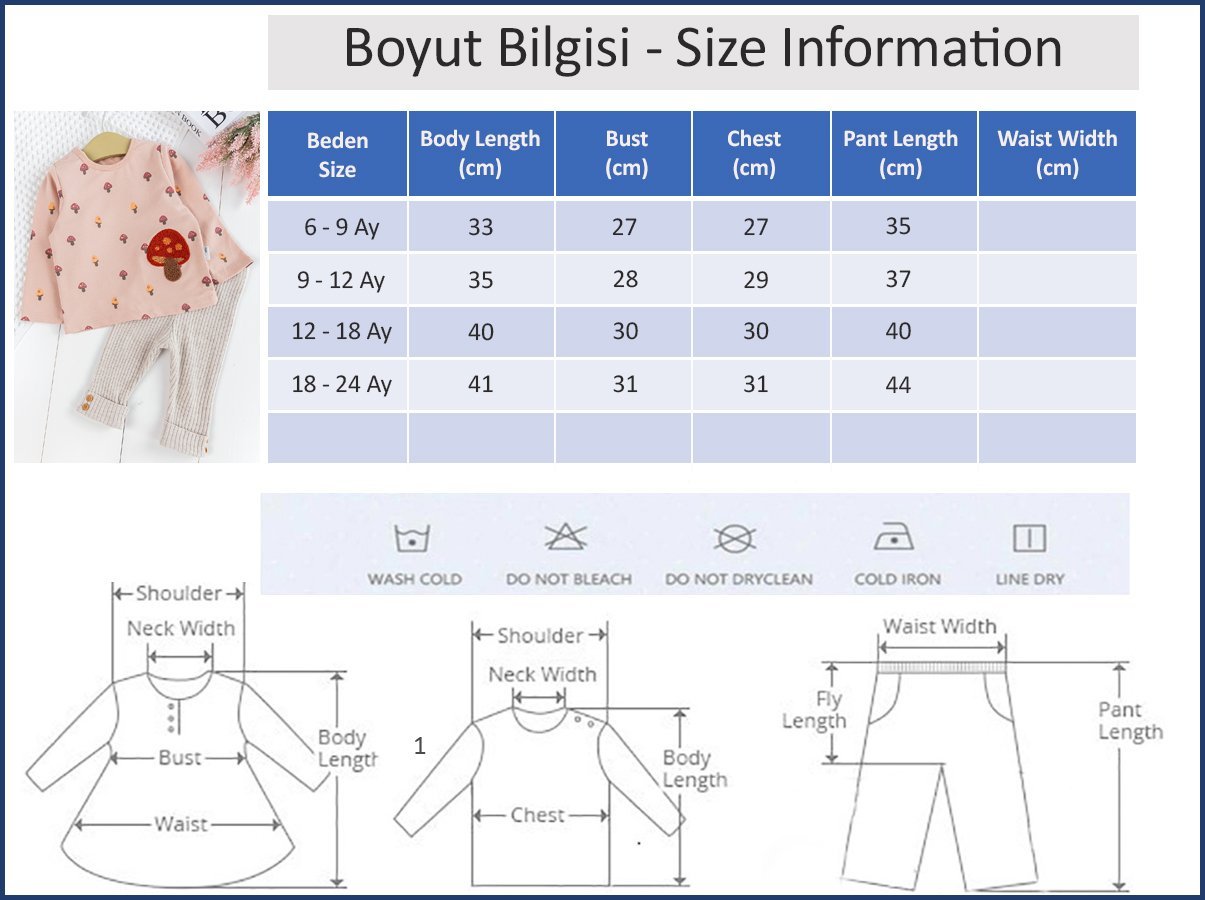Mantar Desenli Somon 2'li Pamuklu Kız Bebek Takım